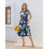 imageZeagoo Women Summer Short Sleeve Midi Dress with Pockets Casual Aline Flowy Tshirt Dress Floral Vocation Beach SundressWhite Floral Blue