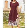 imageZeagoo Women Summer Short Sleeve Midi Dress with Pockets Casual Aline Flowy Tshirt Dress Floral Vocation Beach SundressWine Red Floral
