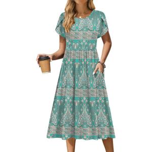 imageZeagoo Women Summer Short Sleeve Midi Dress with Pockets Casual Aline Flowy Tshirt Dress Floral Vocation Beach SundressBoho Floral