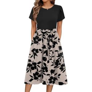 imageZeagoo Womens Midi Dress Summer Short Sleeve Dress with Pockets 2025 Casual Floral TShirt Dress Flowy Beach SundressBlackfloral03