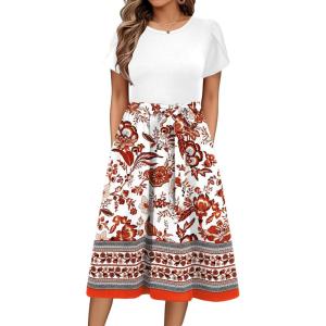 imageZeagoo Womens Midi Dress Summer Short Sleeve Dress with Pockets 2025 Casual Floral TShirt Dress Flowy Beach SundressWhitered Floral