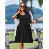 imageZeagoo Womens Casual Dress Floral Patchwork Summer Dress Square Neck Short Sleeve A Line Flowy Swing Mini Dress with PocketsBlack