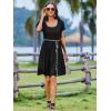 imageZeagoo Womens Casual Dress Floral Patchwork Summer Dress Square Neck Short Sleeve A Line Flowy Swing Mini Dress with PocketsBlack