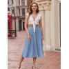 imageZeagoo Womens Midi Skirts High Waisted Pleated ALine Swing Skirts Summer Floral Long Skirts with PocketsFlorallight Blue