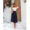 imageZeagoo Womens Midi Skirts High Waisted Pleated ALine Swing Skirts Summer Floral Long Skirts with PocketsNavy Blue