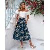 imageZeagoo Womens Midi Skirts High Waisted Pleated ALine Swing Skirts Summer Floral Long Skirts with PocketsPink Floral Navy Print