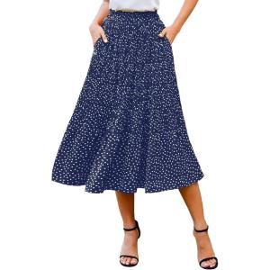 imageZeagoo Womens Midi Skirts High Waisted Pleated ALine Swing Skirts Summer Floral Long Skirts with PocketsBluedot