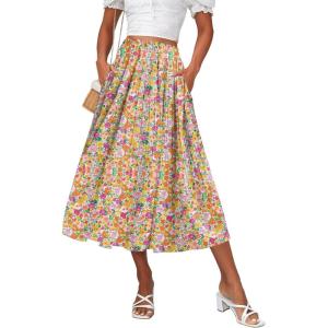 imageZeagoo Womens Midi Skirts High Waisted Pleated ALine Swing Skirts Summer Floral Long Skirts with PocketsColorful Floral