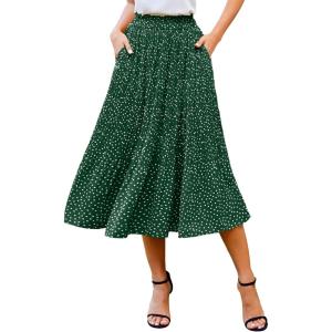 imageZeagoo Womens Midi Skirts High Waisted Pleated ALine Swing Skirts Summer Floral Long Skirts with PocketsDark Green