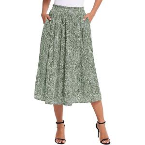imageZeagoo Womens Midi Skirts High Waisted Pleated ALine Swing Skirts Summer Floral Long Skirts with PocketsGreen Floral
