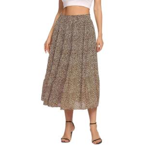 imageZeagoo Womens Midi Skirts High Waisted Pleated ALine Swing Skirts Summer Floral Long Skirts with PocketsLeopard 1