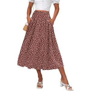 imageZeagoo Womens Midi Skirts High Waisted Pleated ALine Swing Skirts Summer Floral Long Skirts with PocketsRed Polka Dots