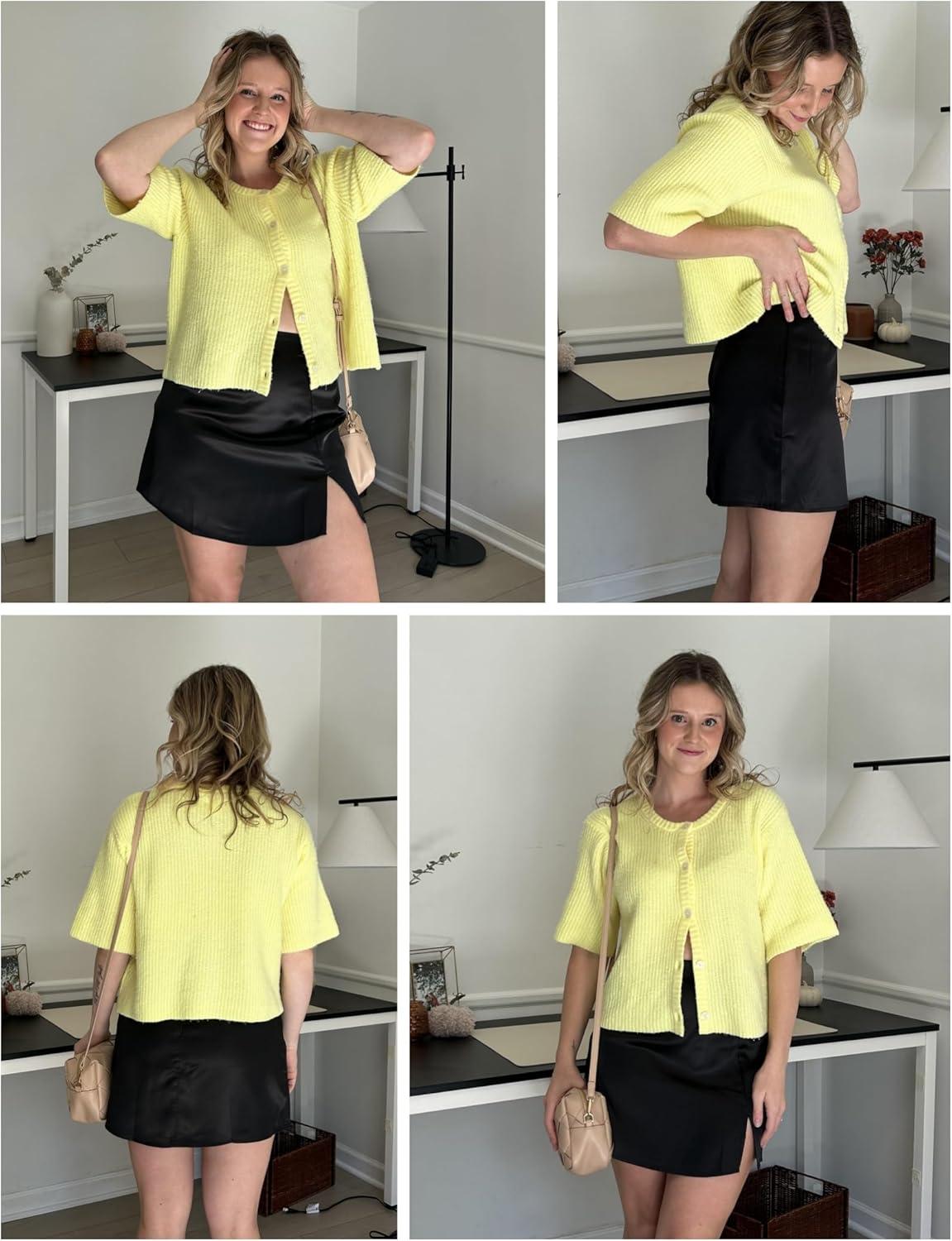 imageZeagoo Mini Skirts for Women Satin Silk High Waisted Sexy Split Slit Hem Aline Zipper Party Short Skirt01black