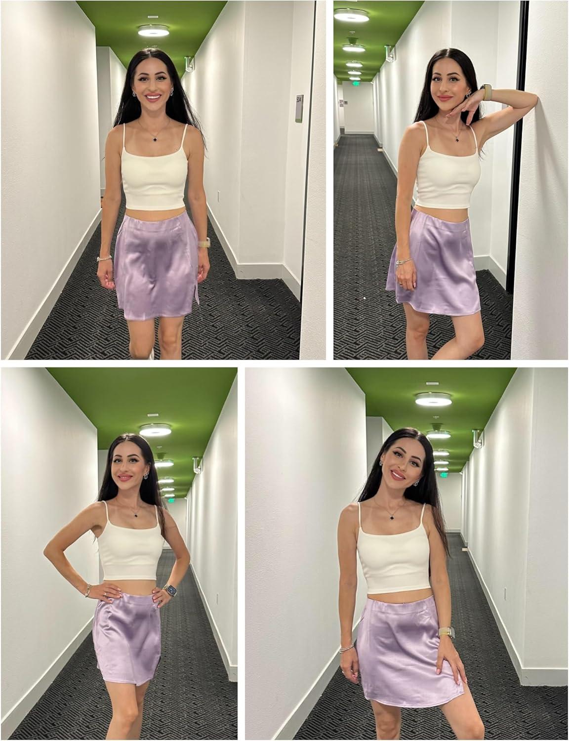 imageZeagoo Mini Skirts for Women Satin Silk High Waisted Sexy Split Slit Hem Aline Zipper Party Short SkirtPurple