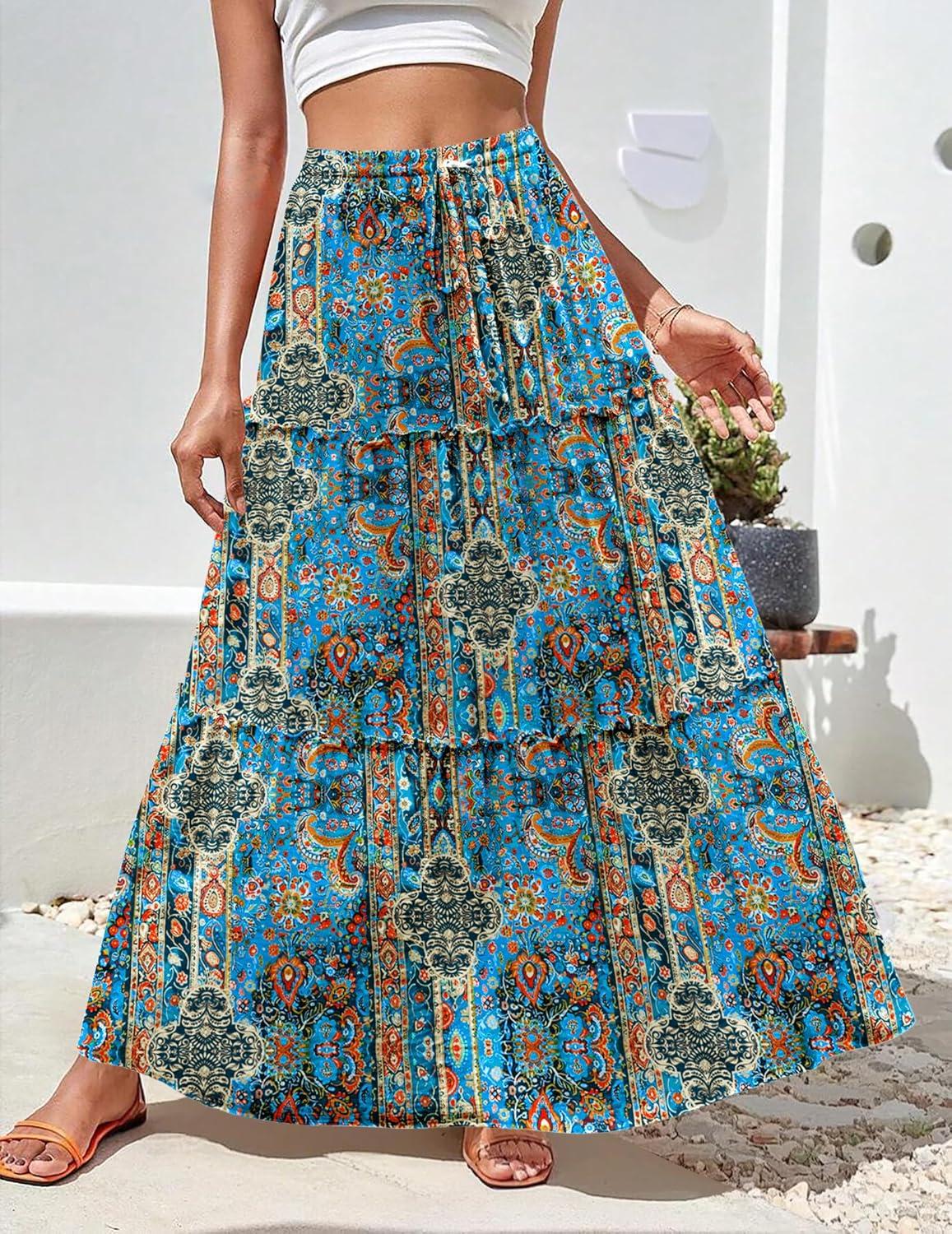 imageZeagoo Womens Casual Maxi Skirts for Women 2025 High Waist Boho Skirts Floral Printed Long Flowy Skirt with PocketsBohoprinted02