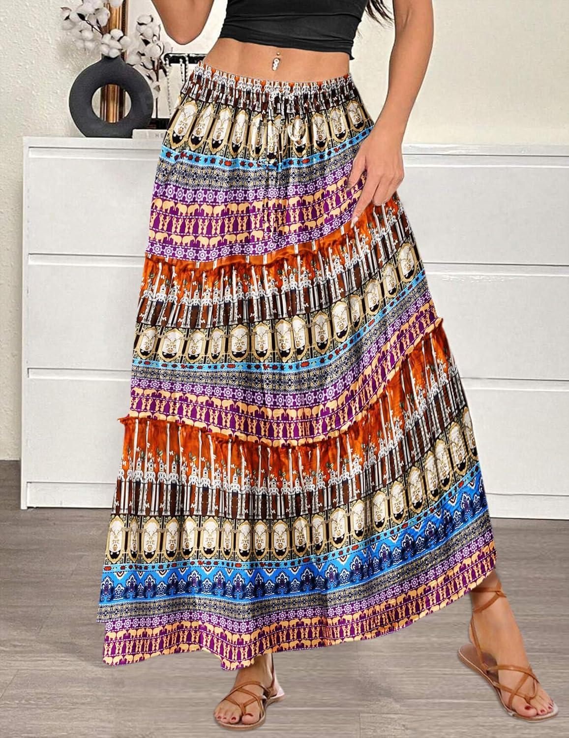 imageZeagoo Womens Casual Maxi Skirts for Women 2025 High Waist Boho Skirts Floral Printed Long Flowy Skirt with PocketsBohoprinted03