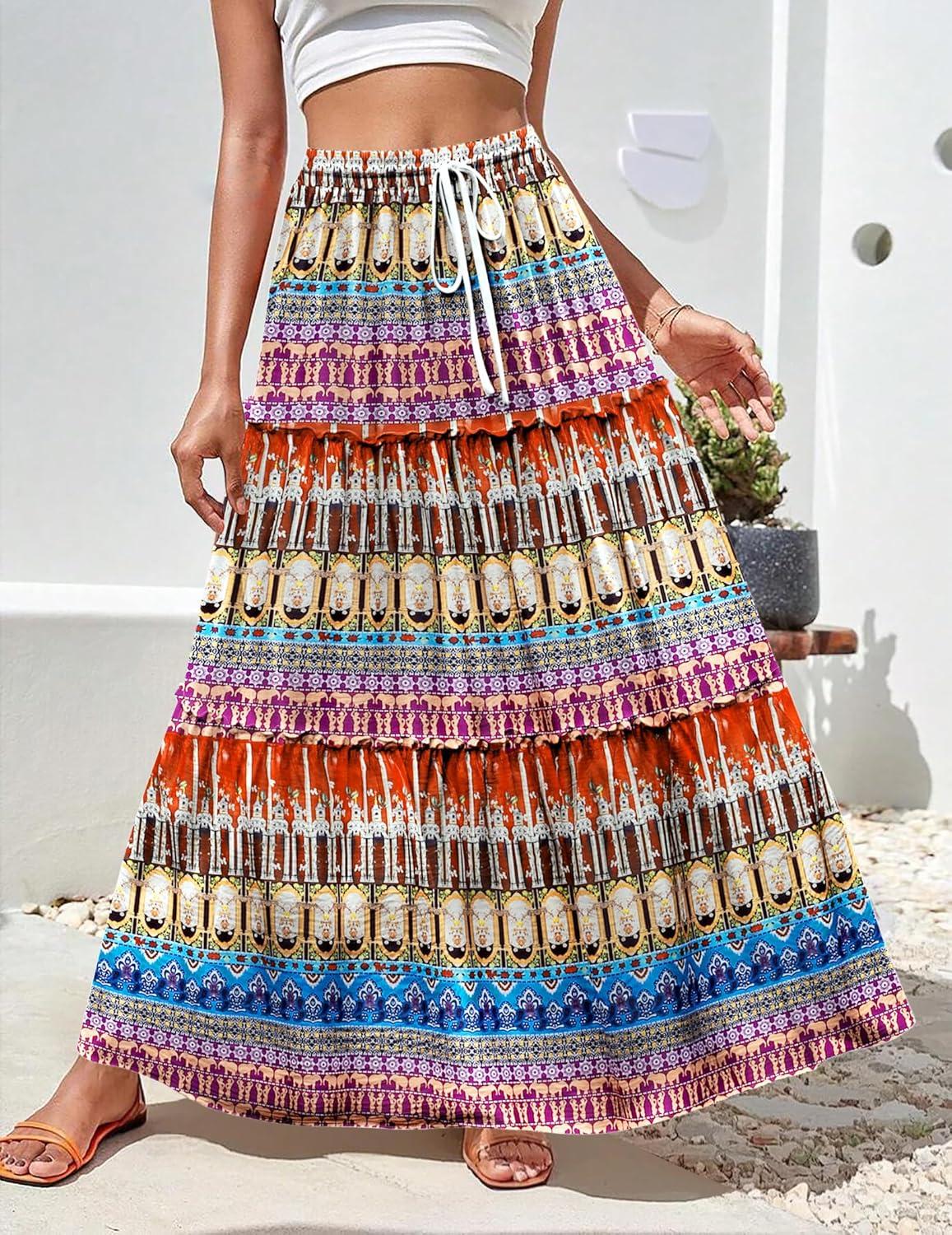 imageZeagoo Womens Casual Maxi Skirts for Women 2025 High Waist Boho Skirts Floral Printed Long Flowy Skirt with PocketsBohoprinted03
