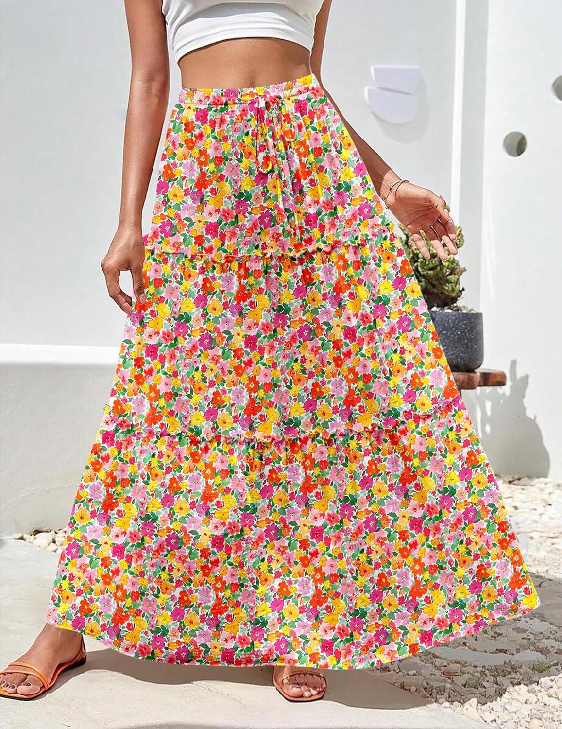 imageZeagoo Womens Casual Maxi Skirts for Women 2025 High Waist Boho Skirts Floral Printed Long Flowy Skirt with PocketsFloralprinted01