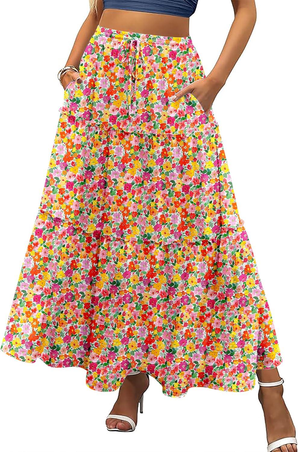 imageZeagoo Womens Casual Maxi Skirts for Women 2025 High Waist Boho Skirts Floral Printed Long Flowy Skirt with PocketsFloralprinted01
