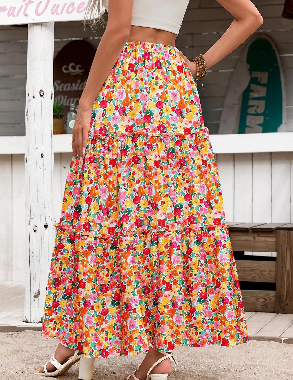 imageZeagoo Womens Casual Maxi Skirts for Women 2025 High Waist Boho Skirts Floral Printed Long Flowy Skirt with PocketsFloralprinted01