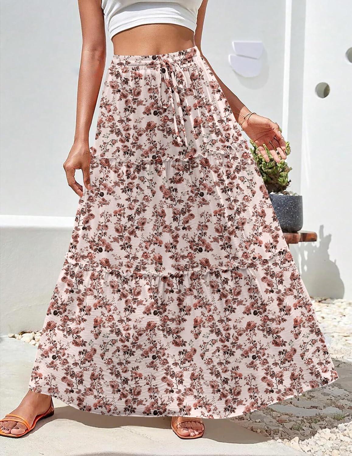 imageZeagoo Womens Casual Maxi Skirts for Women 2025 High Waist Boho Skirts Floral Printed Long Flowy Skirt with PocketsFloralprinted02