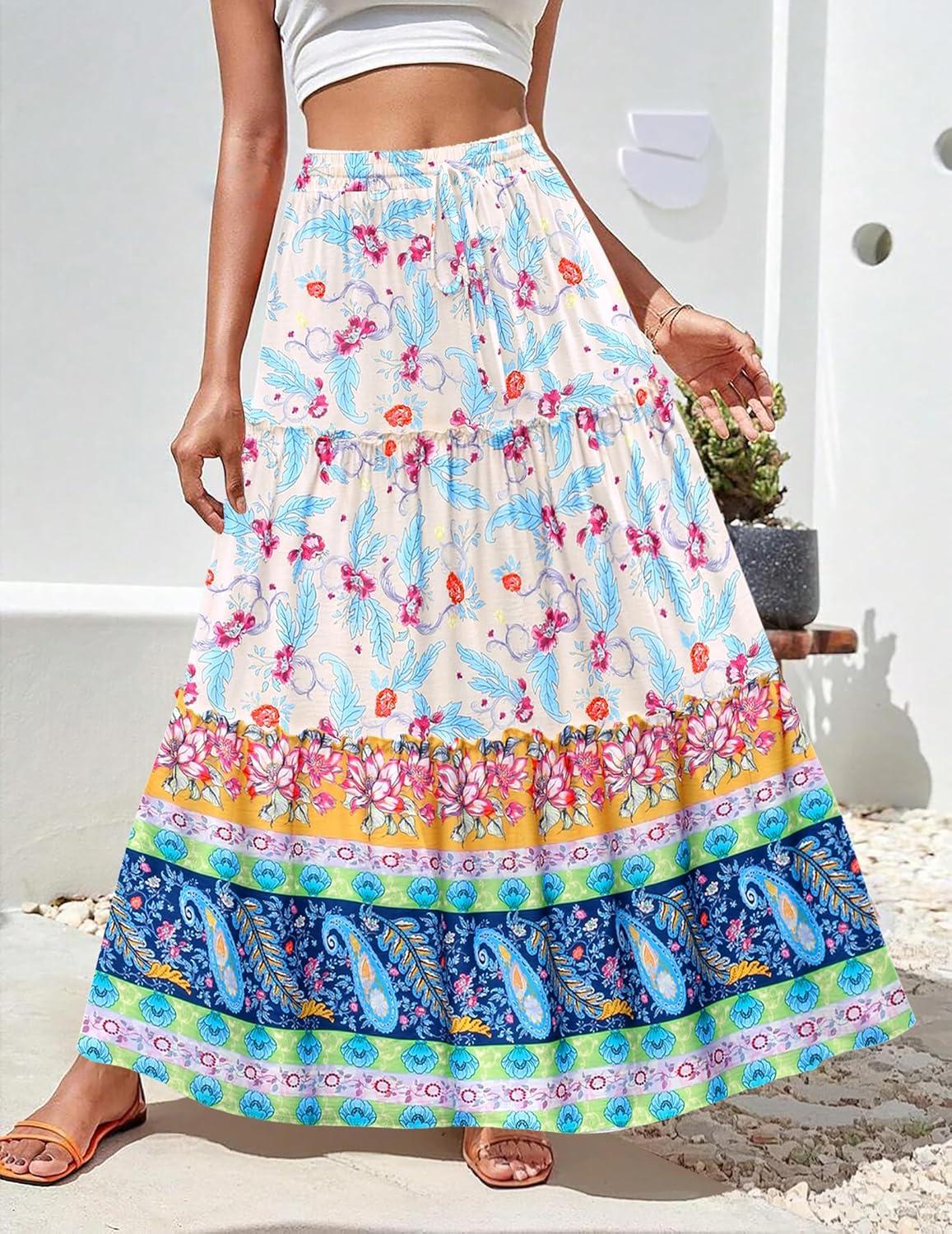 imageZeagoo Womens Casual Maxi Skirts for Women 2025 High Waist Boho Skirts Floral Printed Long Flowy Skirt with PocketsFloralprinted03