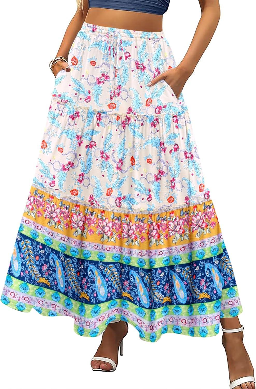 imageZeagoo Womens Casual Maxi Skirts for Women 2025 High Waist Boho Skirts Floral Printed Long Flowy Skirt with PocketsFloralprinted03