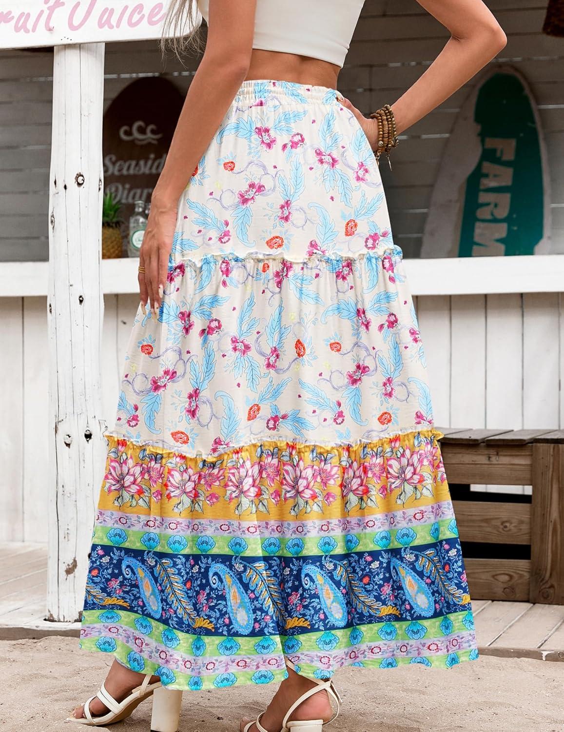 imageZeagoo Womens Casual Maxi Skirts for Women 2025 High Waist Boho Skirts Floral Printed Long Flowy Skirt with PocketsFloralprinted03