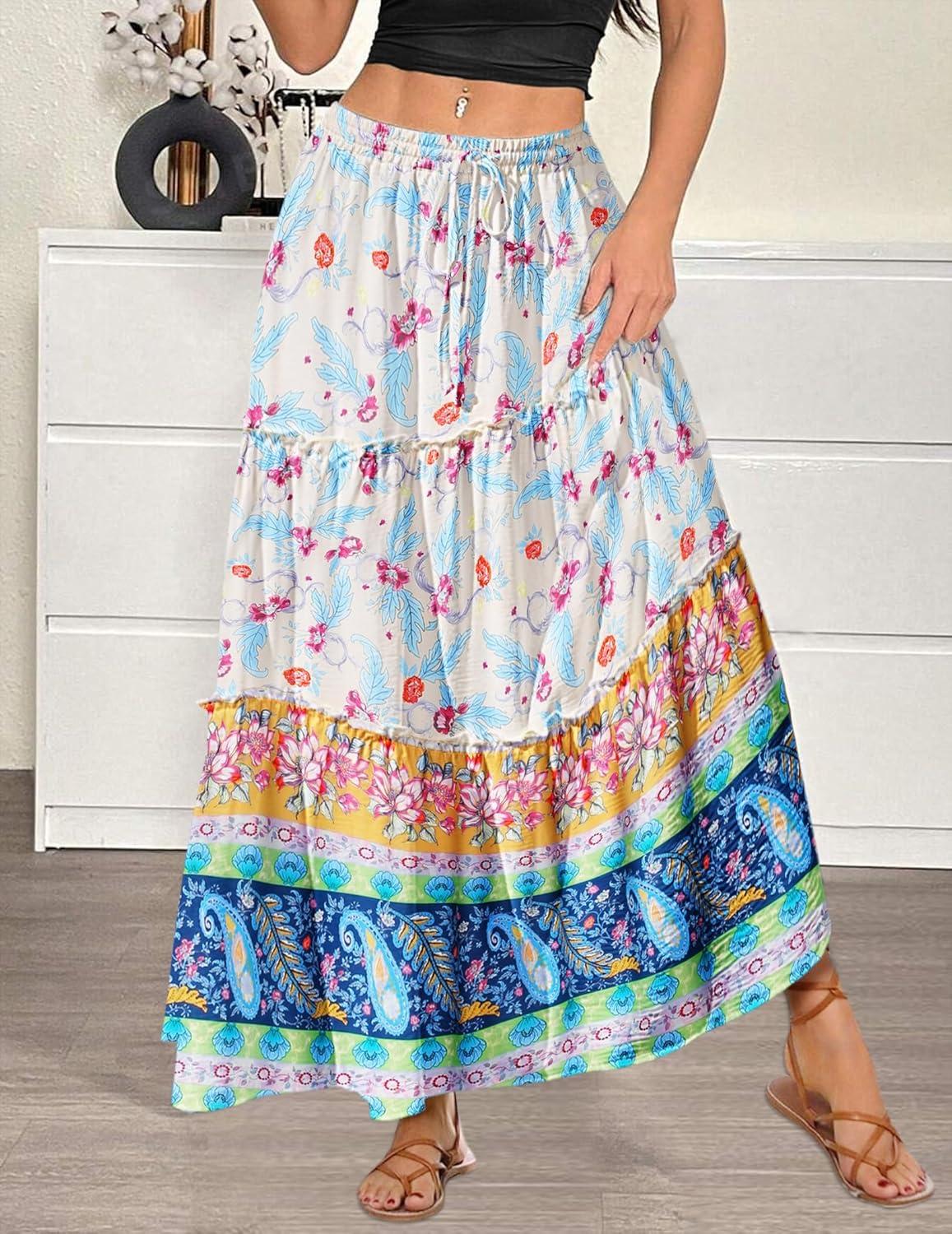 imageZeagoo Womens Casual Maxi Skirts for Women 2025 High Waist Boho Skirts Floral Printed Long Flowy Skirt with PocketsFloralprinted03