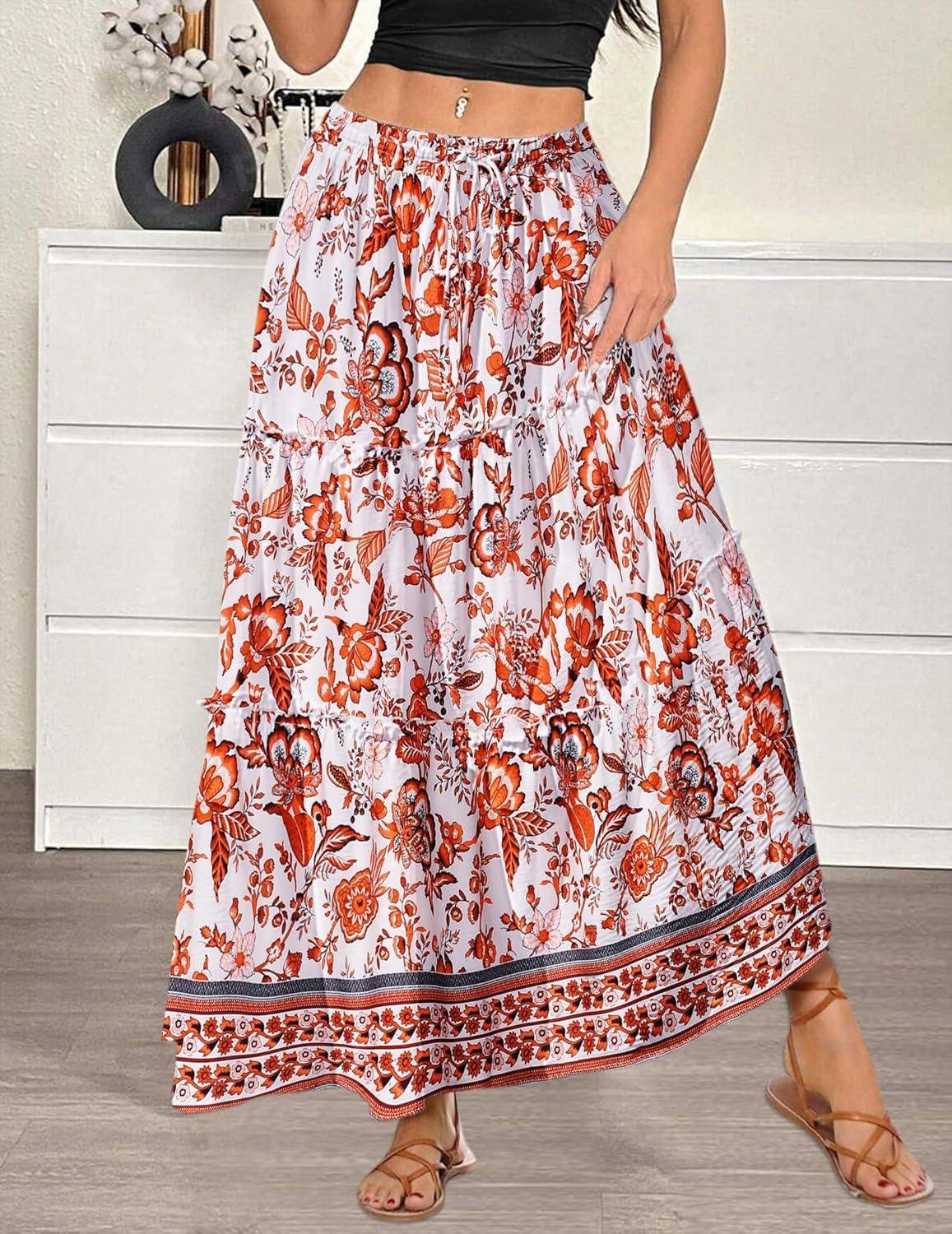 imageZeagoo Womens Casual Maxi Skirts for Women 2025 High Waist Boho Skirts Floral Printed Long Flowy Skirt with PocketsFloralprinted04