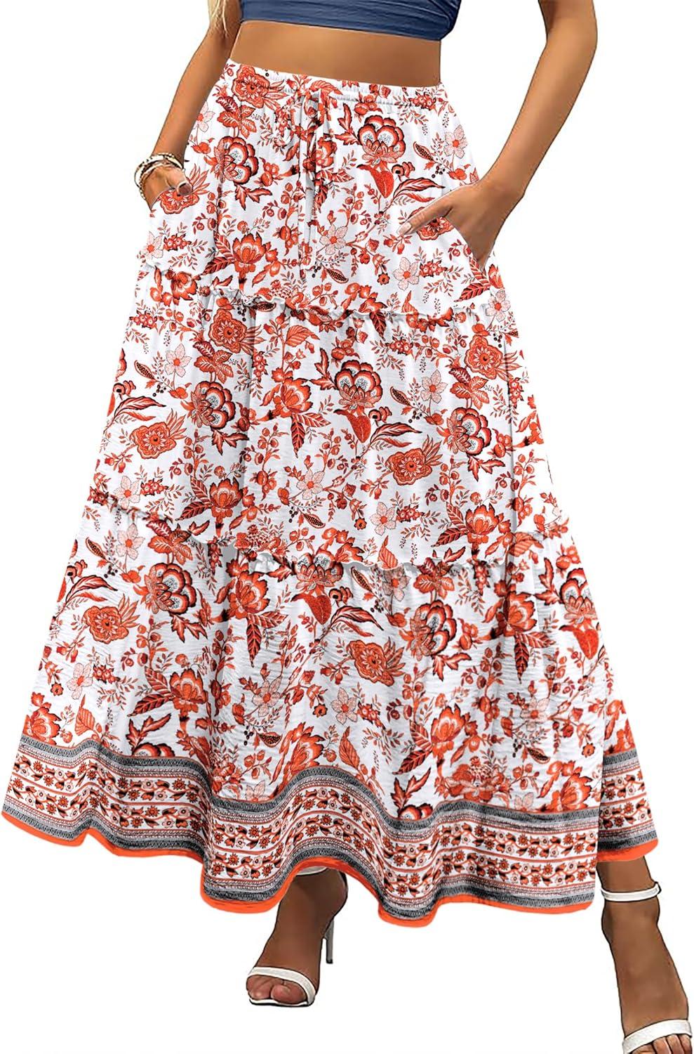 imageZeagoo Womens Casual Maxi Skirts for Women 2025 High Waist Boho Skirts Floral Printed Long Flowy Skirt with PocketsFloralprinted04