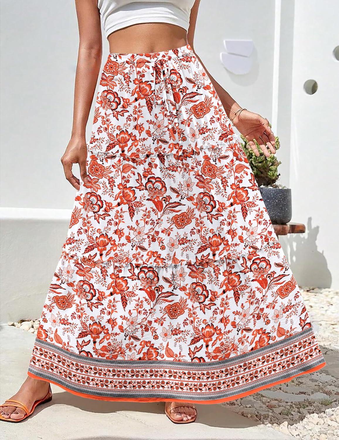 imageZeagoo Womens Casual Maxi Skirts for Women 2025 High Waist Boho Skirts Floral Printed Long Flowy Skirt with PocketsFloralprinted04
