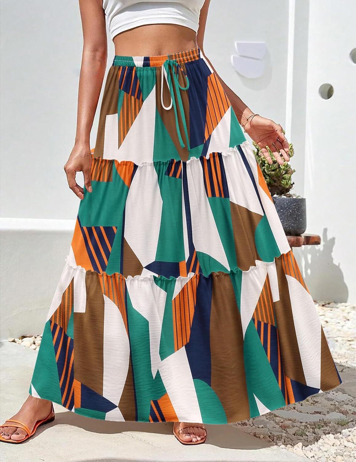 imageZeagoo Womens Casual Maxi Skirts for Women 2025 High Waist Boho Skirts Floral Printed Long Flowy Skirt with PocketsMulticolor