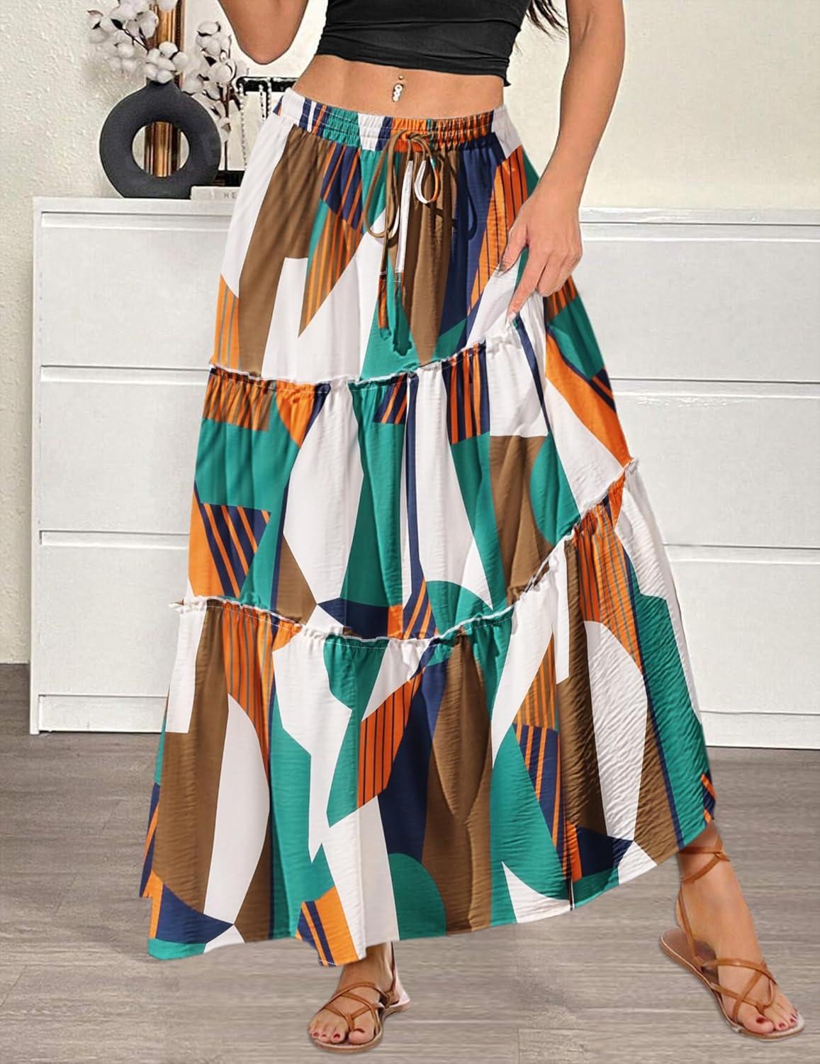 imageZeagoo Womens Casual Maxi Skirts for Women 2025 High Waist Boho Skirts Floral Printed Long Flowy Skirt with PocketsMulticolor