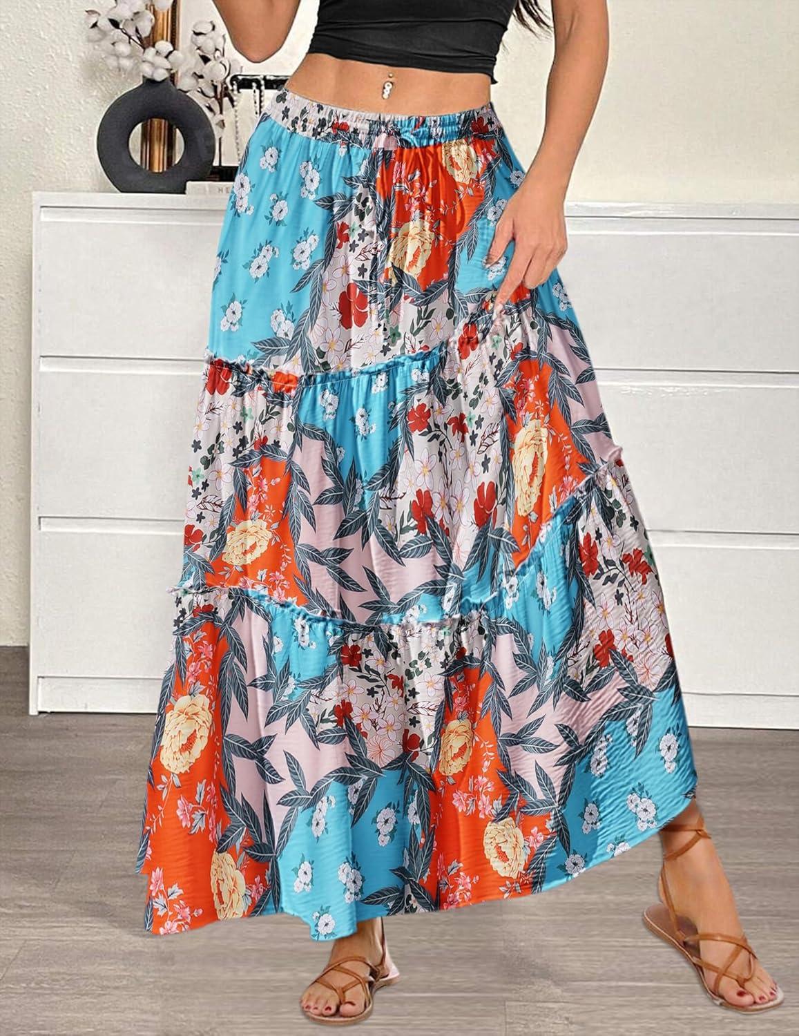imageZeagoo Womens Casual Maxi Skirts for Women 2025 High Waist Boho Skirts Floral Printed Long Flowy Skirt with PocketsMulticolor03