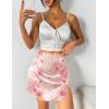 imageZeagoo Mini Skirts for Women Satin Silk High Waisted Sexy Split Slit Hem Aline Zipper Party Short SkirtRose Floral
