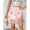 imageZeagoo Mini Skirts for Women Satin Silk High Waisted Sexy Split Slit Hem Aline Zipper Party Short SkirtRose Floral