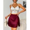 imageZeagoo Mini Skirts for Women Satin Silk High Waisted Sexy Split Slit Hem Aline Zipper Party Short SkirtWine Red