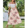 imageZeagoo Skirts for Women Summer Boho Casual Maxi Flowy Elastic High Waist ALine Tiered Swing Floral Long Skirts with PocketsBeige Floral