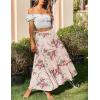 imageZeagoo Skirts for Women Summer Boho Casual Maxi Flowy Elastic High Waist ALine Tiered Swing Floral Long Skirts with PocketsBeige Floral