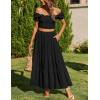 imageZeagoo Skirts for Women Summer Boho Casual Maxi Flowy Elastic High Waist ALine Tiered Swing Floral Long Skirts with PocketsBlack