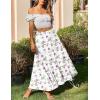 imageZeagoo Skirts for Women Summer Boho Casual Maxi Flowy Elastic High Waist ALine Tiered Swing Floral Long Skirts with PocketsWhite Floral