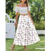 imageZeagoo Skirts for Women Summer Boho Casual Maxi Flowy Elastic High Waist ALine Tiered Swing Floral Long Skirts with PocketsWhite Floral
