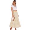 imageZeagoo Womens Long Maxi Skirts Tiered Elastic High Waist Boho Double Layered Print ALine Casual Midi DressBeige