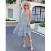 imageZeagoo Womens Long Maxi Skirts Tiered Elastic High Waist Boho Double Layered Print ALine Casual Midi DressBlue White Floral