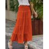 imageZeagoo Womens Long Maxi Skirts Tiered Elastic High Waist Boho Double Layered Print ALine Casual Midi DressCaramel