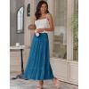 imageZeagoo Womens Long Maxi Skirts Tiered Elastic High Waist Boho Double Layered Print ALine Casual Midi DressLake Blue