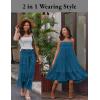 imageZeagoo Womens Long Maxi Skirts Tiered Elastic High Waist Boho Double Layered Print ALine Casual Midi DressLake Blue
