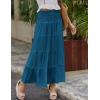 imageZeagoo Womens Long Maxi Skirts Tiered Elastic High Waist Boho Double Layered Print ALine Casual Midi DressLake Blue