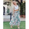 imageZeagoo Womens Long Maxi Skirts Tiered Elastic High Waist Boho Double Layered Print ALine Casual Midi DressPattern 1